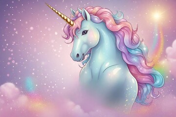 Cute pastel unicorn rainbow color glitter magic background