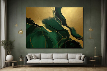 Dark green art painting decoration in the room