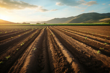 Agricultural cultivated land prepared for planting - obrazy, fototapety, plakaty