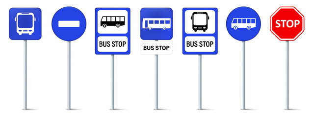 Set of bus stop signs. Bus stop road sign. Traffic bus stop symbol. © Dee-sign