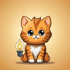 Cute Bulb Cat , Cartoon, Icon Illustration