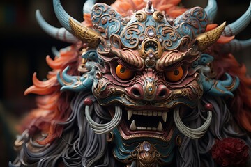 Obraz premium Intricate details of a Chinese dragon dance costume, Generative AI 