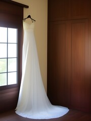 Fototapeta na wymiar wedding dress on the window