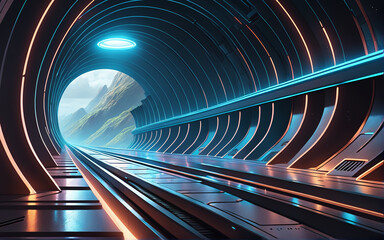 A dark neon tunnel. Fiction. AI