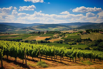 Vineyards of Montalcino (Siena, Tuscany, Italy) at summer - obrazy, fototapety, plakaty