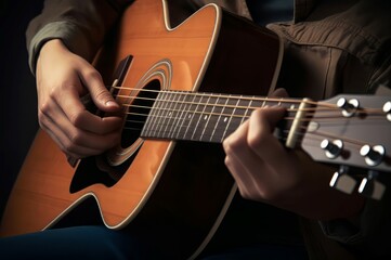 Fototapeta premium Country music singer guitar song. Classic finger performance song play. Generate AI