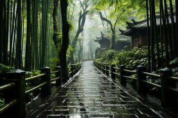  Tranquil bamboo forest in the hills of China, Generative AI