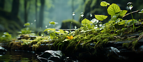Wood in the forest is covered with moss and grows pitcher plants 9