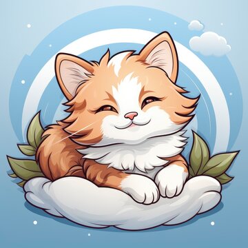 Cute Cat Sleeping Pillow , Cartoon, Icon Illustration