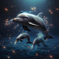 Night snorkeling with dolphins ai generative