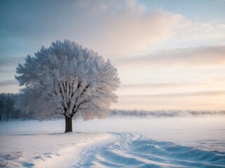 Fototapeta na wymiar winter tree on snow background. AI Generative