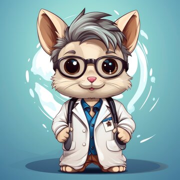 Cute Doctor Rabbit Holding Injection , Cartoon, Icon Illustration