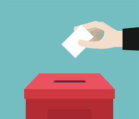 Hand putting paper ballot in the box, election. Vector illustration stock illustration