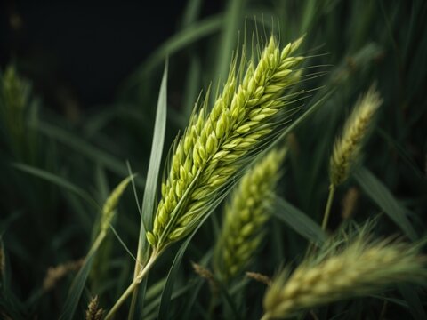 closeup of wheat ears green nature background. AI Generative - Powered by Adobe