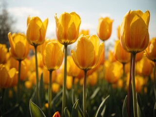 tulip flowers in morning. AI Generative