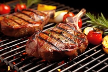 close-up of succulent barbecued lamb chops