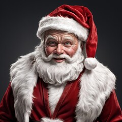Photo of a happy Santa Claus isolated on dark background