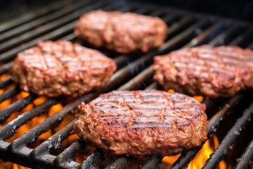 ground beef patties grilling on an automatic grill