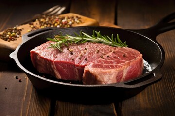 Fototapeta premium medium-rare steak on an iron cast skillet