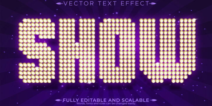 Show neon light text effect, editable retro and glowing text style