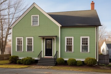 saltbox house featuring board and batten shutters - obrazy, fototapety, plakaty