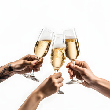 Friends Clinking Champagne Glasses Isolated On Transparent Or White Background, Png