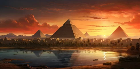 Foto op Canvas landscape view of the pyramids and the Nile river © jambulart