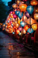 Colorful display of Chinese lanterns, Generative AI