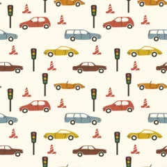 Papier Peint photo autocollant Course de voitures Seamless pattern with cute colorful cars