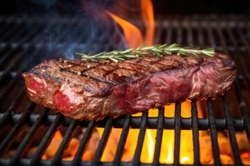 stirred steak on a grill with a fire underneath