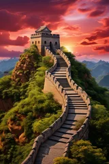 Foto op Plexiglas Stunning Great Wall of China at sunset, Generative AI © Shooting Star Std