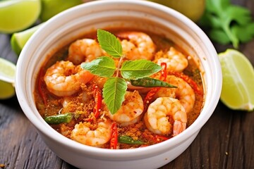shrimp in a bowl, coated with chili lime mix