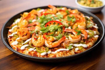 shrimp lovers pizza topped with chili lime shrimp