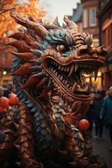 Fototapeta premium Traditional Chinese dragon dance, Generative AI