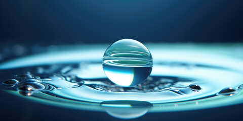 Water conservation image depicting a droplet, falling into a mass of water - obrazy, fototapety, plakaty