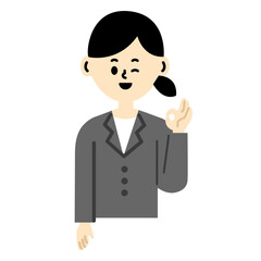 ビジネスパーソン　OK 了解　女性　上半身　スーツ　仕事　イラスト	
