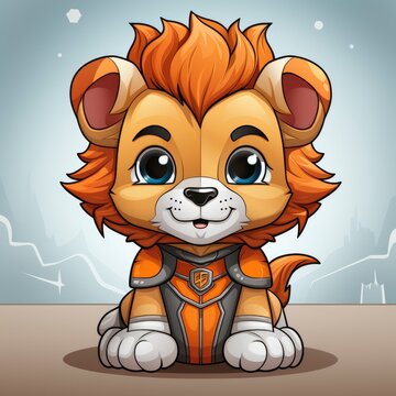 Cute Lion Super Hero , Cartoon, Icon Illustration