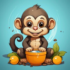 Cute Monkey Eating Banana Toilet , Cartoon, Icon Illustration