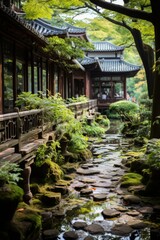 Fototapeta premium Tranquil traditional Chinese garden, Generative AI