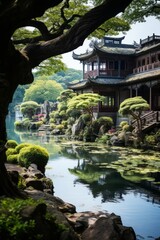 Tranquil traditional Chinese garden, Generative AI