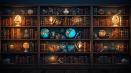 The bookshelf knowledge background.