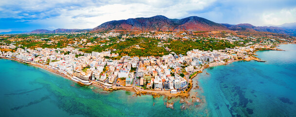 Hersonissos town aerial panoramic view in Crete, Greece