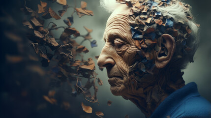 Alzheimer concept. Lost of memory and mental illness