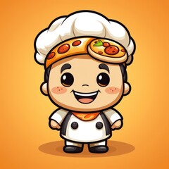 Obraz premium Cute Pizza Cheese Chef , Cartoon, Icon Illustration