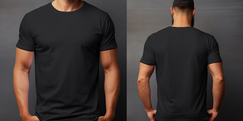 A Stylish Men's Black T-shirt Mockup, Front and Back view, Perfect for Cozy Comfort and Fashion Forward Chicness