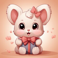 Obraz premium Cute Rabbit With Gift Box , Cartoon, Icon Illustration