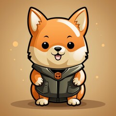 Naklejka premium Cute Shiba Inu Dog Holding Shield Money , Cartoon, Icon Illustration