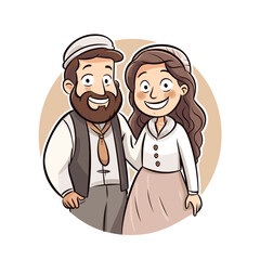 Jewish couple hand-drawn comic illustration. Jewish couple. Vector doodle style cartoon illustration