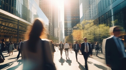 Business people in downtown during golden rush hour - obrazy, fototapety, plakaty