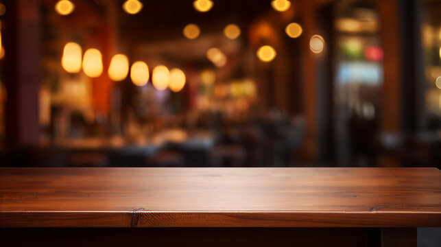 Empty tabletop podium in a restaurant at evening time